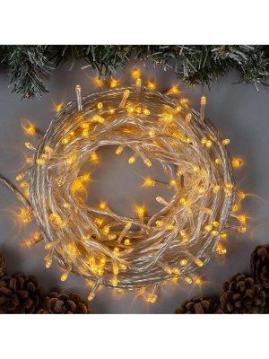 Гирлянда «Нить» 20 м, IP20, прозрачная нить, 200 LED, 8 режимов, 220 В, свечение жёлтое