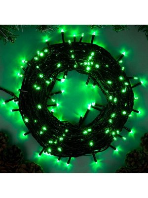 Гирлянда «Нить» 20 м, IP20, тёмная нить, 200 LED, свечение зелёное, 8 режимов, 220 В