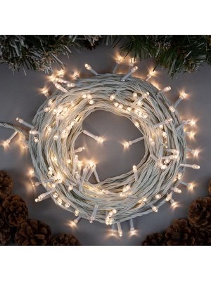 Гирлянда «Нить» 20 м, IP20, белая нить, 200 LED, свечение тёплое белое, 8 режимов, 220 В