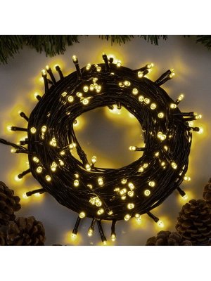 Гирлянда «Нить» 20 м, IP20, тёмная нить, 200 LED, свечение тёплое белое, 8 режимов, 220 В