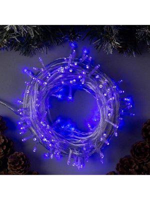 Гирлянда «Нить» 20 м, IP20, прозрачная нить, 200 LED, 8 режимов, 220 В, свечение синее
