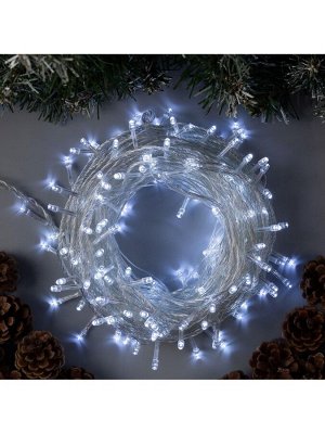 Гирлянда «Нить» 20 м, IP20, прозрачная нить, 200 LED, 8 режимов, 220 В, свечение белое