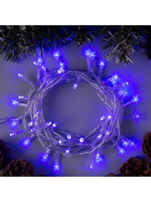 Гирлянда «Нить» 5 м, IP20, прозрачная нить, 50 LED, 8 режимов, 220 В, свечение синее