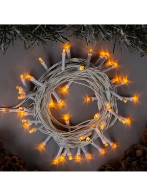 Гирлянда «Нить» 5 м, IP20, белая нить, 50 LED, 8 режимов, 220 В, свечение жёлтое