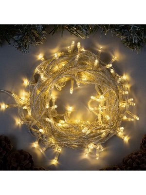 Гирлянда «Нить» 10 м, IP20, прозрачная нить, 100 LED, 8 режимов, 220 В, свечение тёплое белое
