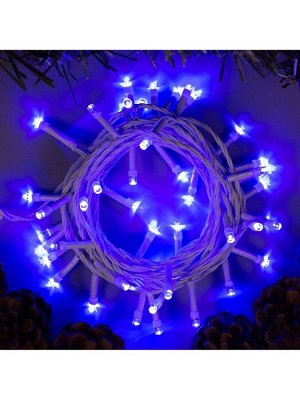 Гирлянда «Нить» 5 м, IP20, белая нить, 50 LED, 8 режимов, 220 В, свечение синее