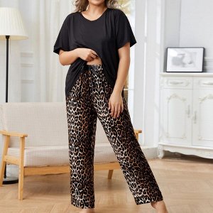 Пижама женская PLUS SIZE (футболка+штаны) с принтом