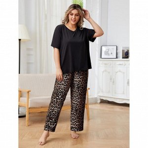 Пижама женская PLUS SIZE (футболка+штаны) с принтом