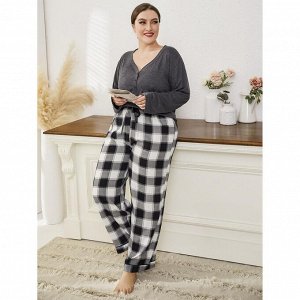 Пижама женская PLUS SIZE (лонгслив+штаны) с принтом