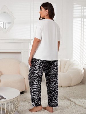 Пижама женская PLUS SIZE (футболка+штаны) с принтом