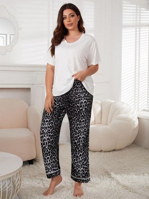 Пижама женская PLUS SIZE (футболка+штаны) с принтом