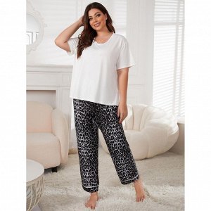 Пижама женская PLUS SIZE (футболка+штаны) с принтом