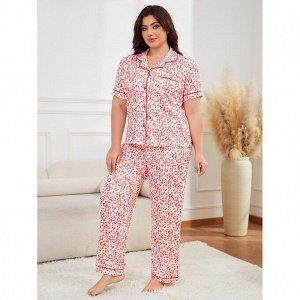 Пижама женская PLUS SIZE (рубашка с коротким рукавом+штаны) с принтом