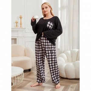 Пижама женская PLUS SIZE (лонгслив+штаны) с принтом