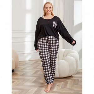 Пижама женская PLUS SIZE (лонгслив+штаны) с принтом