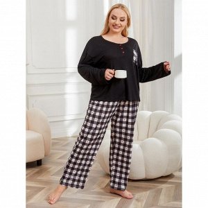 Пижама женская PLUS SIZE (лонгслив+штаны) с принтом
