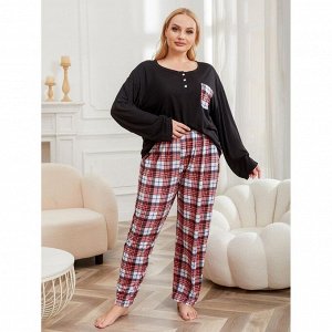 Пижама женская PLUS SIZE (лонгслив+штаны) с принтом
