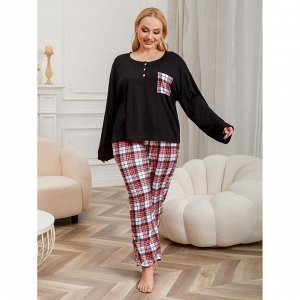 Пижама женская PLUS SIZE (лонгслив+штаны) с принтом