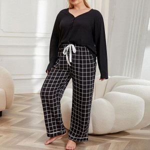 Пижама женская PLUS SIZE (лонгслив+штаны) с принтом