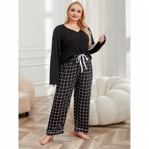 Пижама женская PLUS SIZE (лонгслив+штаны) с принтом