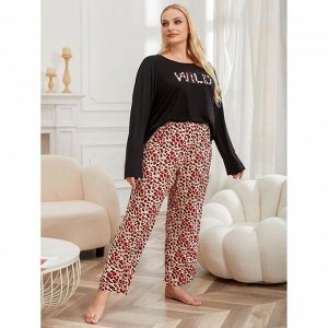 Пижама женская PLUS SIZE (лонгслив+штаны) с принтом