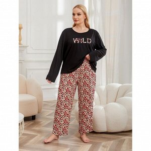Пижама женская PLUS SIZE (лонгслив+штаны) с принтом