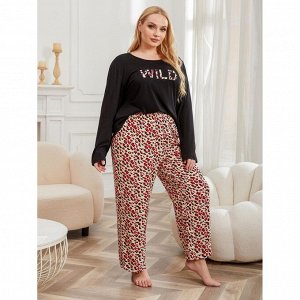 Пижама женская PLUS SIZE (лонгслив+штаны) с принтом