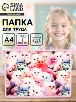 Папка для труда, А4, пластиковая, 23x32.5x5.5 см «Котики пушистики»