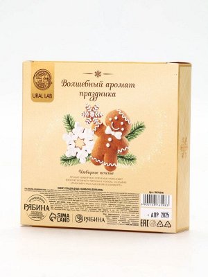 Новогодний подарочный набор косметики: гель для душа 100 мл и бомбочка для ванны 100 г, аромат имбирное печенье, URAL LAB
