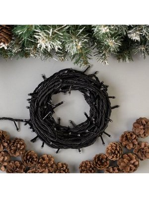 Гирлянда «Нить» 10 м, IP44, УМС, тёмная нить, 100 LED, свечение жёлтое, 220 В