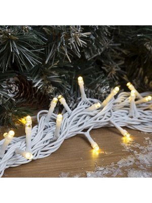 Гирлянда «Нить» 10 м, IP44, УМС, белая нить, 100 LED, свечение тёплое белое, 220 В