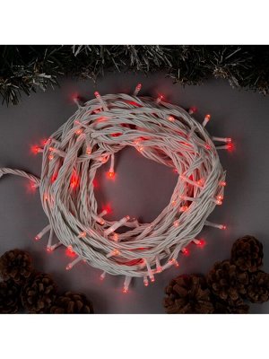 Гирлянда «Нить» 10 м, IP44, УМС, белая нить, 100 LED, свечение красное, 220 В