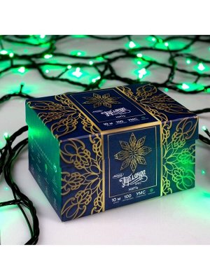 Гирлянда «Нить» 10 м, IP44, УМС, тёмная нить, 100 LED, свечение зелёное, 220 В