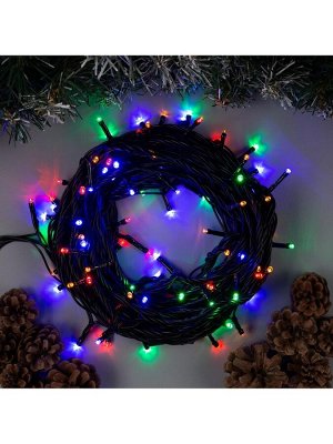 Гирлянда «Нить» 10 м, IP44, УМС, тёмная нить, 100 LED, свечение мульти, 220 В