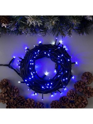 Гирлянда «Нить» 10 м, IP44, УМС, тёмная нить, 100 LED, свечение синее, мерцание белым, 220 В