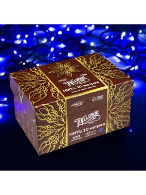 Гирлянда «Нить» 10 м, IP44, УМС, тёмная нить, 100 LED, свечение синее, мерцание белым, 220 В