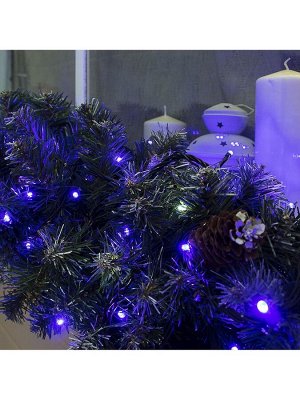 Гирлянда «Нить» 10 м, IP44, УМС, тёмная нить, 100 LED, свечение синее, мерцание белым, 220 В