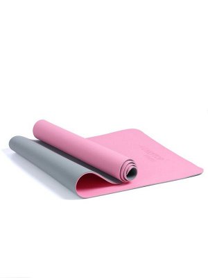 Коврик для фитнеса и йоги ONLYTOP, 183x61x0.6 см, цвет серый/розовый