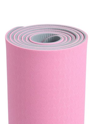 Коврик для фитнеса и йоги ONLYTOP, 183x61x0.6 см, цвет серый/розовый
