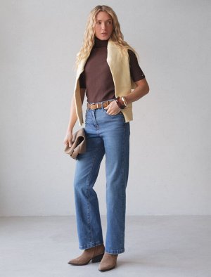 Джинсы прямые Regular fit с декоративной стиркой из эластичного денима