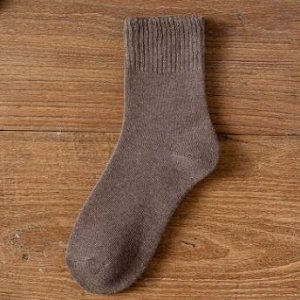 Носки хлопковые утепленные с начесом средней длины, коричневый