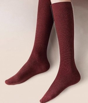 Гольфы хлопковые эластичные в рубчик, коричневый