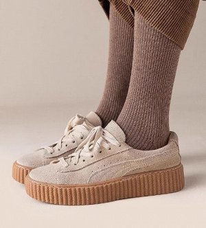 Гольфы хлопковые эластичные в рубчик, коричневый