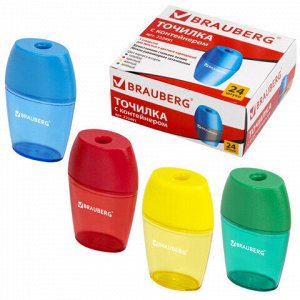 Точилка BRAUBERG "Diamond", с контейнером, овальная, в дисплее, ассорти, 222491