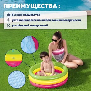 Надувной бассейн детский "Лето" с надувным дном, 70х24 см, 41 л, от 2 лет, BESTWAY, 51128
