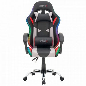 Кресло компьютерное CROMEX (КРОМЕКС) "Quantum GM-155 RGB", подсветка, две подушки, экокожа, черное/красное/серое, 532955