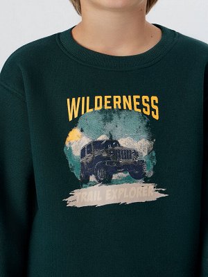 Свитшот для мальчиков зеленый с надписью "Wilderness"