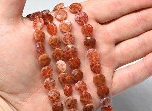 Бусины из агата огненного круг с огранкой 10мм, 39см, 39 бусин