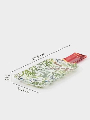 Блюдо новогоднее сервировочное Доляна «Еловые ветки», 25.5x10.4 см, h=1.7 см, стекло, белое, зелёное