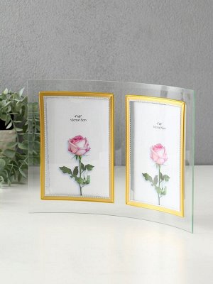 Фоторамка-коллаж на 2 фото 10x15 см «Золотой кант», стекло, вертикальная, закруглённая, прозрачная, 28x20.5 см